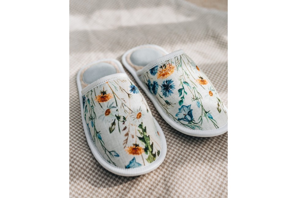 linen slippers Flowers