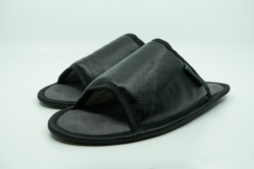 Leather slippers open toe for women